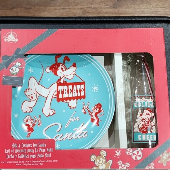 Disney Other - Mickey mouse pluto Disney milk & cookies for santa plate and glass with Nwt